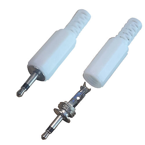 CONECTOR FICHA MINIPLUG 2,5 MACHO MONO PLASTICO BLANCO