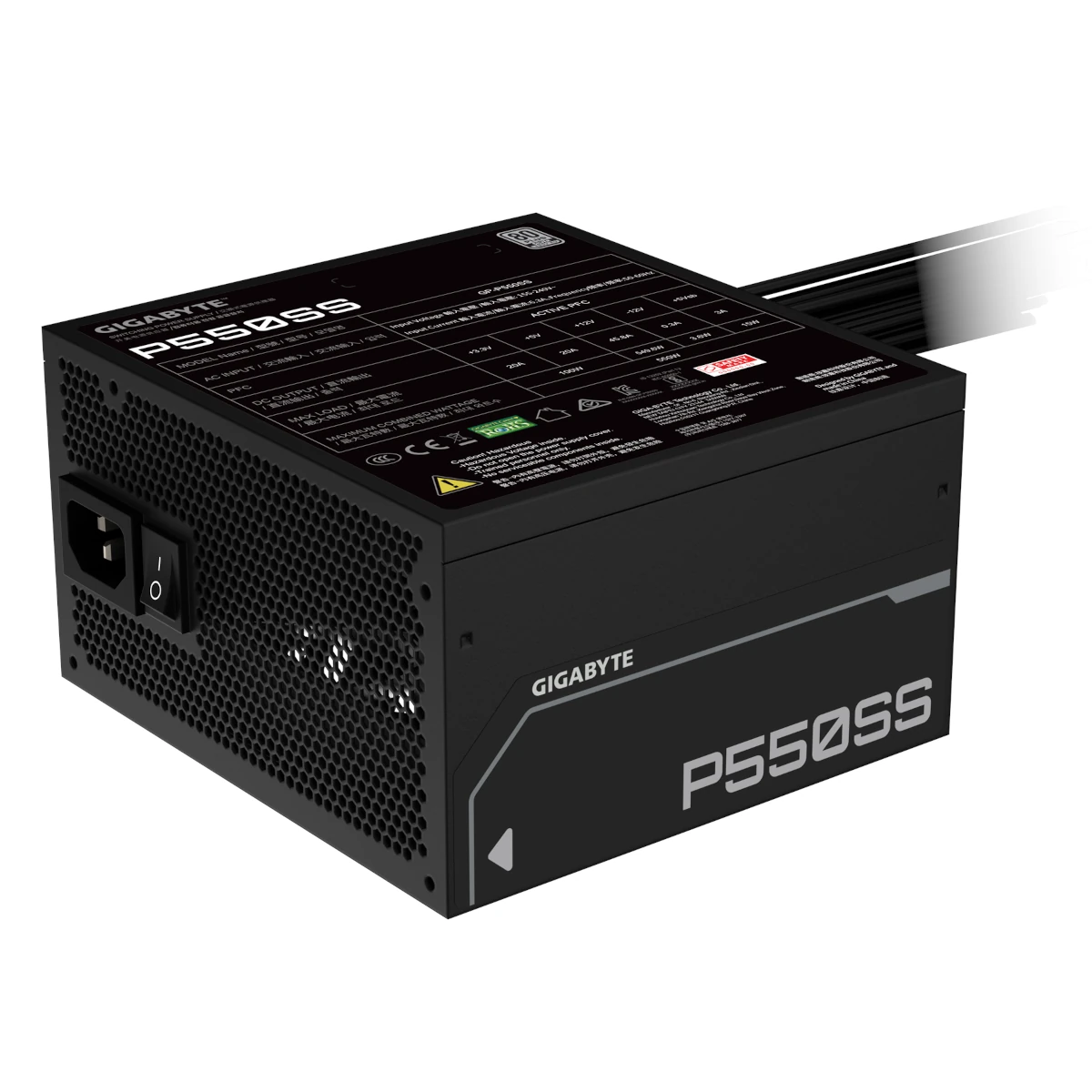 Vista lateral de Fuente 550W Gigabyte Gp-P550Ss 80 Plus Silver