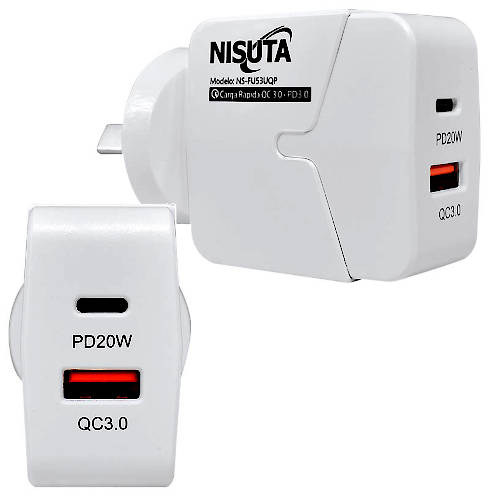 CARGADOR 20W USB-C PD + USB-A QC CARGA RAPIDA NISUTA CARGADOR 20W USB-C PD + USB-A QC CARGA RAPIDA NISUTA