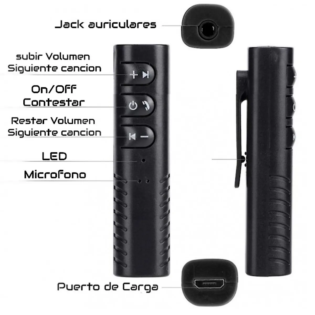 Vista lateral de Receptor De Audio Via Bluetooth A Miniplug 3,5Mm Auxiliar 00-BT-450
