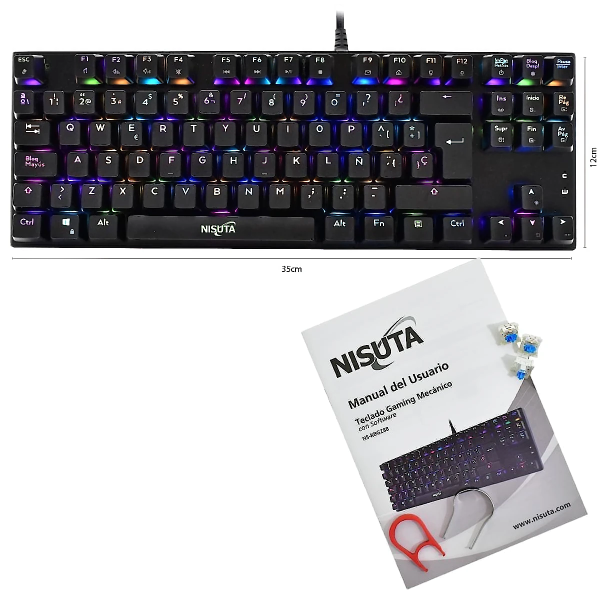 Detalles accesorios de Teclado Gamer Nisuta Mecanico Espanol Nskbgz88 Switch Rojo Retroiluminado