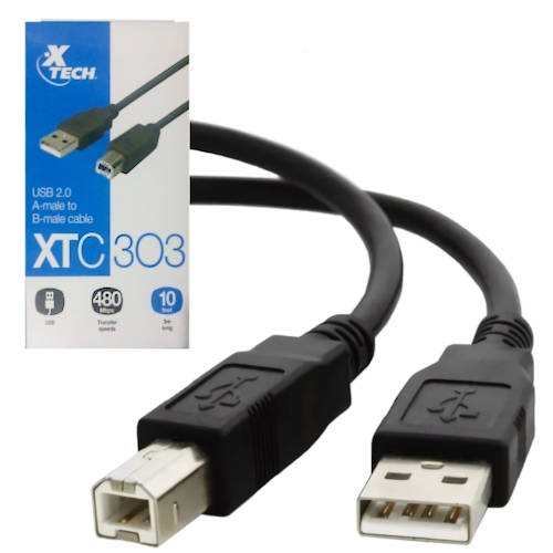 CABLE USB 2.0 A/B MACHO-MACHO 3 MTS XTECH NEGRO CABLE USB 2.0 A/B MACHO-MACHO 3 MTS XTECH NEGRO
