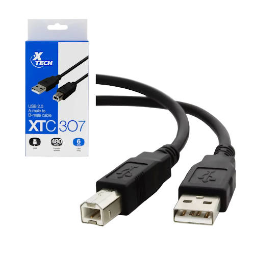 CABLE USB 2.0 A/B MACHO-MACHO 1,8 MTS XTECH NEGRO