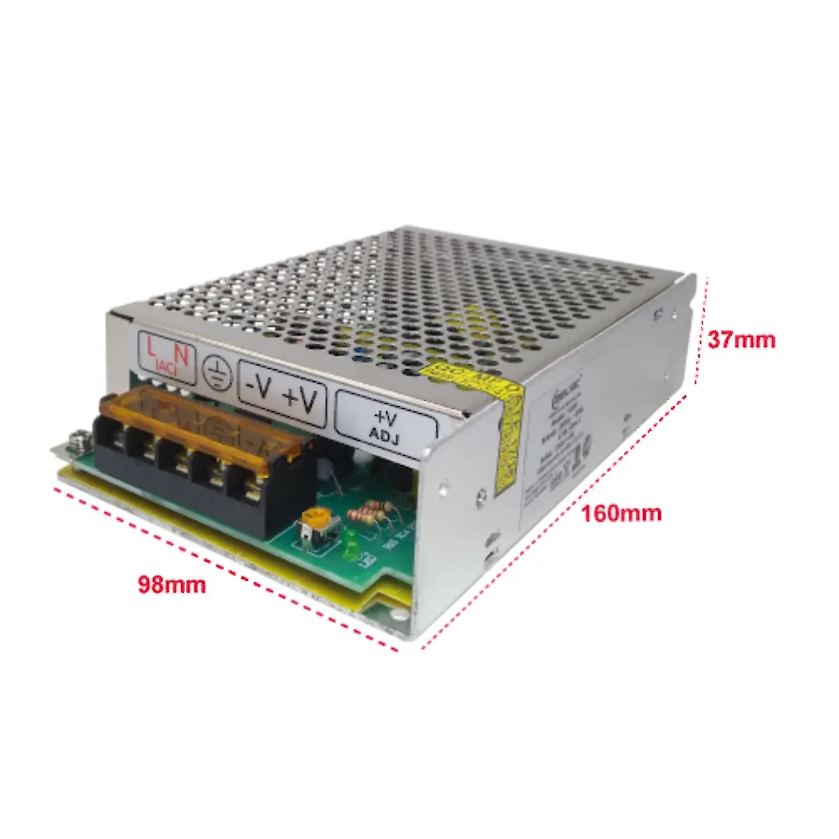 Vista lateral de Fuente Switching 12V 5A Metalica Con Bornera