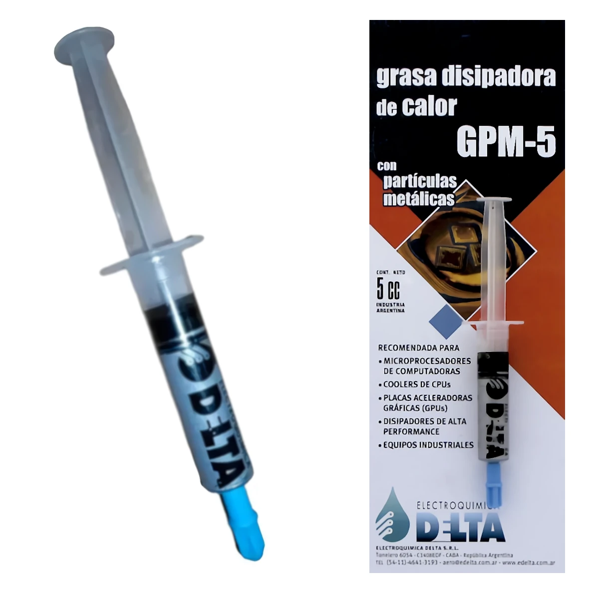 Detalles accesorios de Grasa Disipadora Termica Jeringa 5G Metal Delta Gpm5