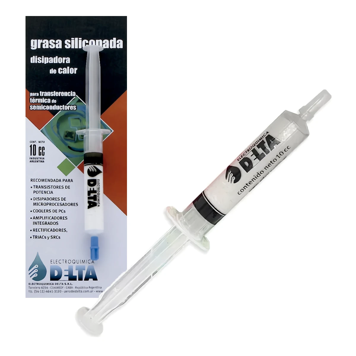 Detalles accesorios de Grasa Disipadora Termica Siliconada Blanca Jeringa 10Cc Delta