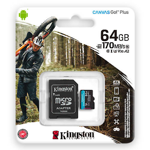 MEMORIA MICRO SD 64GB KINGSTON CL10 CANVAS GO PLUS C/ADAPTADOR 170 MB/s MEMORIA MICRO SD 64GB KINGSTON CL10 CANVAS GO PLUS C/ADAPTADOR 170 MB/s