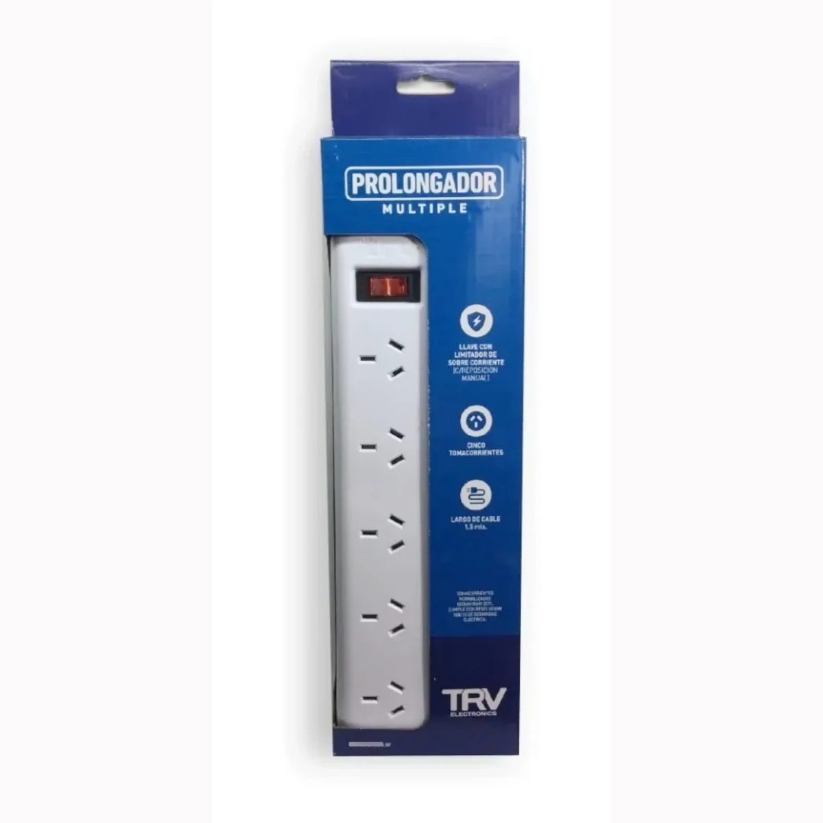 Detalles accesorios de Zapatilla 5 Tomas Cable 1,5M Blanco Trv Interruptor Con Proteccion Termica